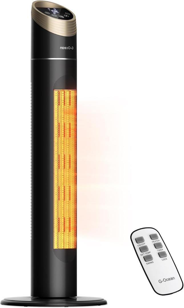 Space Heater for Indoor Use, 34" Space Heater for Large Room, 1500W Tower Heater with Remote, Adjustable Thermostat, 12H Timer, 70 Oscillation, Overheat & Tip-Over Protection, Black