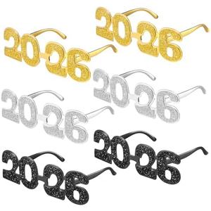 Kanayu 4 Pairs 2026 Glitter New Year Eve Glasses 2026 Number Eyeglasses Props Sunglasses for Party Supplies(Classic Colors)