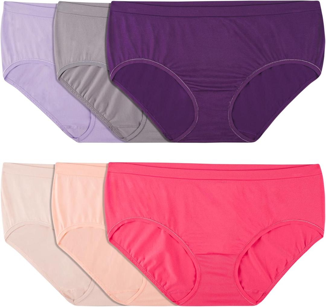 Fruit of the Loom Women's No Show Seamless Underwear, Amazing Stretch & No Panty Lines (8, Low Rise Brief - 6 Pack)