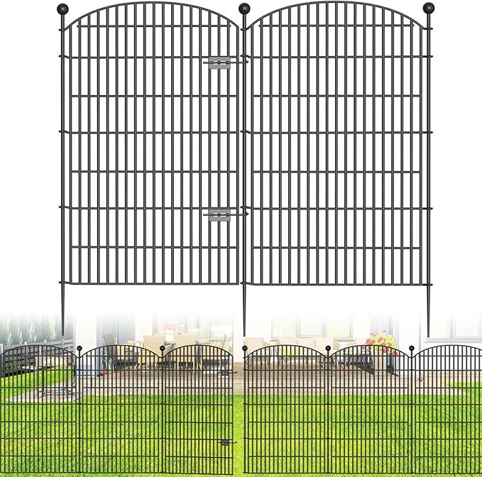 No Dig Decorative Garden Fence 8 Panels, 48 in (H) x 20.8 ft (L), Dog Fence Outdoor for Yard, Rustproof Metal Animal Barrier Ground Stakes Fencing for Garden, Patio, Flower Bed