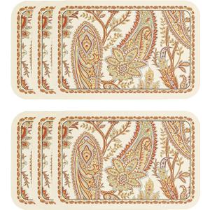 ISAENNE Designer Paisley PVC Placemats Set of 6,Classic Pattern Yelllow Rectangular Placemat, Waterproof and Heat-Resistant Paisley Style, Decoration for Kitchen, Party,Dinning,New Year,12"*17"
