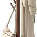 BMOSU Coat Rack freestanding Stand with 2 Shelves Bamboo Wooden Coat Tree Easy Assembly 8 Hooks Standing Jackets Hanger Hallway Office Floor Coat Stand Brown