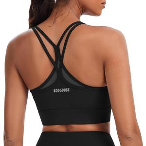 Sports Bra for Women, Tank Wide Straps Square Neck Criss-Cross Bra with Removable Cups for Yoga Gym Athletic Running, S