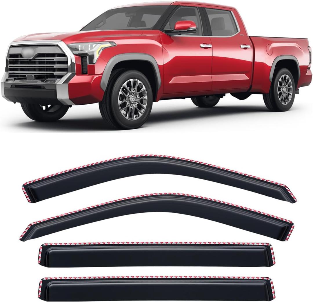 in-Channel Rain Guards for 2022-2026 Toyota Tundra CREWMAX ONLY, Window Visor Shields Vent Deflector Shade Wind Dark Smoke 2023 2024 22 23 24 25, Tape-On Inside-Mount, 4PCS