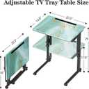 Adjustable Height Tv Tray Table,Portable Folding Tv Tray Dinner Snack Trays Table,Small Foldable C-Shaped End Table for Eating,Slide Under Couch Side with Sturdy MDF Top,No Assembly(Sea Blue+Black), 20.47 inches x 14.96 inches x 29.53 inches