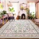 Amearea Large Area Rugs for Living Room, 9x12 Feet Boho Pink Rugs for Bedroom Girls, Cute Kids Room Print Carpet Vintage Low Pile Machine Washable Area Rugs, Office Nursery Dining Room Farmhouse Decor