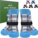EXPAWLORER Dog Socks for Hardwood Floors, Dog Shoes for Winter, Dog Booties for Cold Pavement to Prevent Licking, Paw Protectors Strong Traction Control for Small Medium Large Dogs, Blue, Size: M