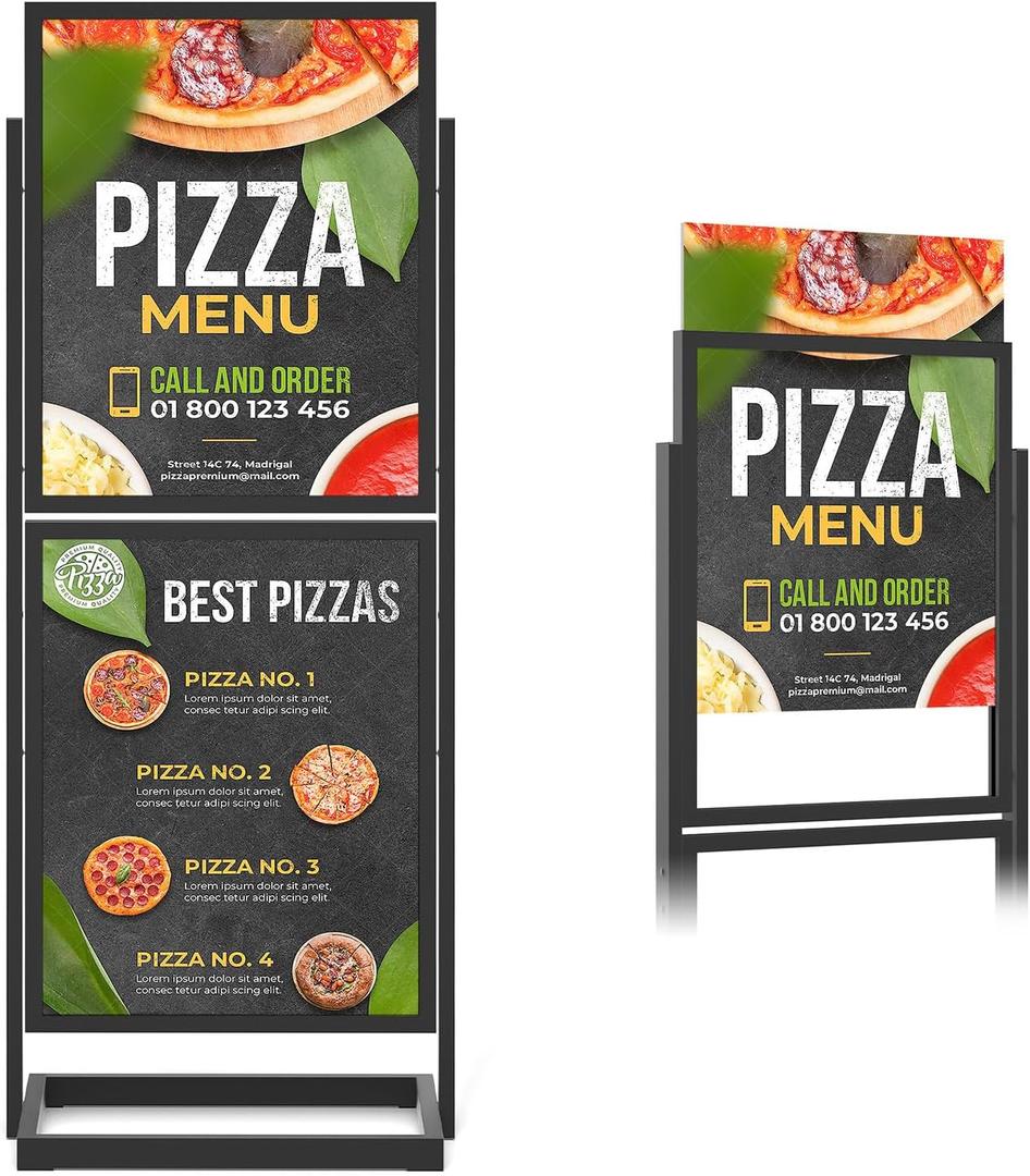 Metal Floor Standing Display - Double Sided Poster Stand 22" x 28", Heavy Duty Poster Sign Stand with Rectangular Tubing Base for Business, Office, Trade Show, Mall Advertising, Black (2 Tier)