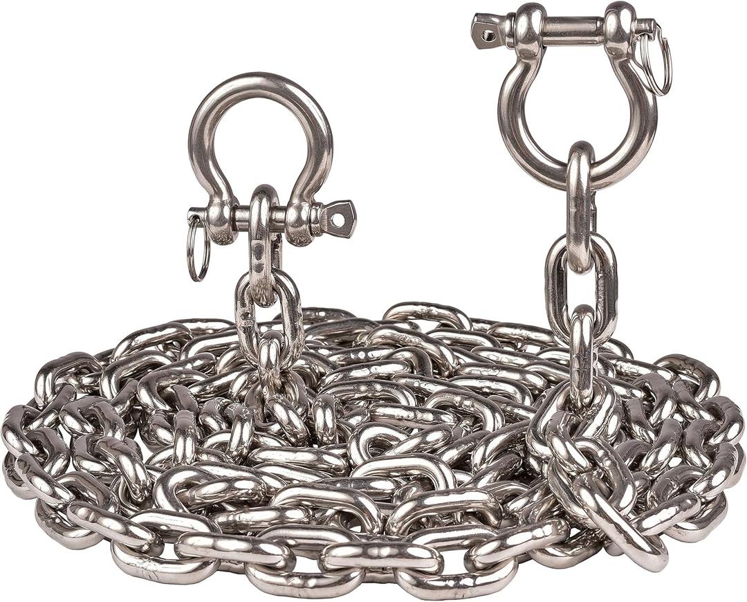 316 Stainless Steel Boat Anchor Chain with 2 Pcs Anti-Off Shackles, Marine Grade (4FT, Silver)