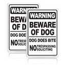 2 Pack Beware of Dog Signs, 12x8 Inch Reflective Aluminum "Dog Does Bite" Warning Sign, No Trespassing No Soliciting Metal Sign for Outdoor Yard Fence, Rustproof Waterproof with 4 Pre-Drilled Holes