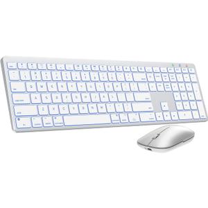 SABLUTE Bluetooth Keyboard and Mouse for Mac  7-Color Backlit, Multi-Device, Rechargeable, Full-Size Wireless Keyboard Mouse Combo with Quiet Scissor-Switch Keys & Tilt Legs for Mac (Silver White)