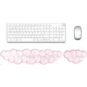 Gel Cloud Wrist Rest Set, Clear Gel Cloud Keyboard Wrist Rest with Non-Slip Base, Ergonomic Wrist Support for Typing Pain Relief, Cute Wrist Pad for Office, Gaming, Computer, Laptop - Pink