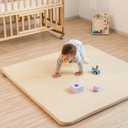 Uniency Vegan Leather Baby Play Mat for Floor, 50x50 Thick Foam Soft Padded Playpen Mat with Wipe-Clean and Waterproof Removable Cover for Babies and Toddlers Infants (Beige)