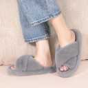 Women's Fuzzy Slippers House Slippers Memory Foam Bedroom Shoes Open Toe, Cross Band (8.5-9.5, Grey)