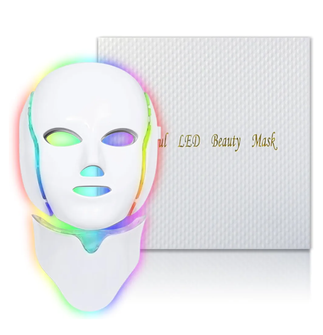 Red Light Photon Facial Mask with Wireless Rechargeable Design, 7 Custom Modes with Infrared, Portable & Rechargeable for Home Use, White