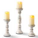 Homemory Farmhouse Wood Candle Holders for Pillar Candles Set of 3, Rustic Candle Holders for Table Centerpiece, 13" 9" 6" Vintage Tall Candle Stand Decorative for Dining Fireplace Living Room (White)