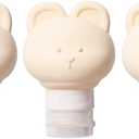 Cute Bear Travel Bottles Set for Toiletries 3 Pack 2.8oz 80ML Leak Proof Silicone Containers for Conditioner Shampoo Lotion (Beige)