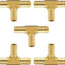 Brass Hose Barb Tee 1/4" x 1/4"x 1/4" Barbed T -Fitting 3 Ways Air Hose Fittings Pack of 5