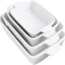 Emeril Lagasse Casserole Dishes for Oven, 4pc Ceramic Bakeware Set, Rectangular Deep Lasagna Pans with Handles, White