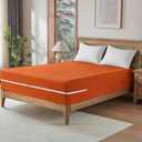 SiinvdaBZX Zipper Fitted Sheet Twin Only, Ultra-Soft Microfiber Zippered Mattress Cover Protector Bed Bottom Sheet Cover for 12-16 Inch Deep Mattress, Burnt Orange