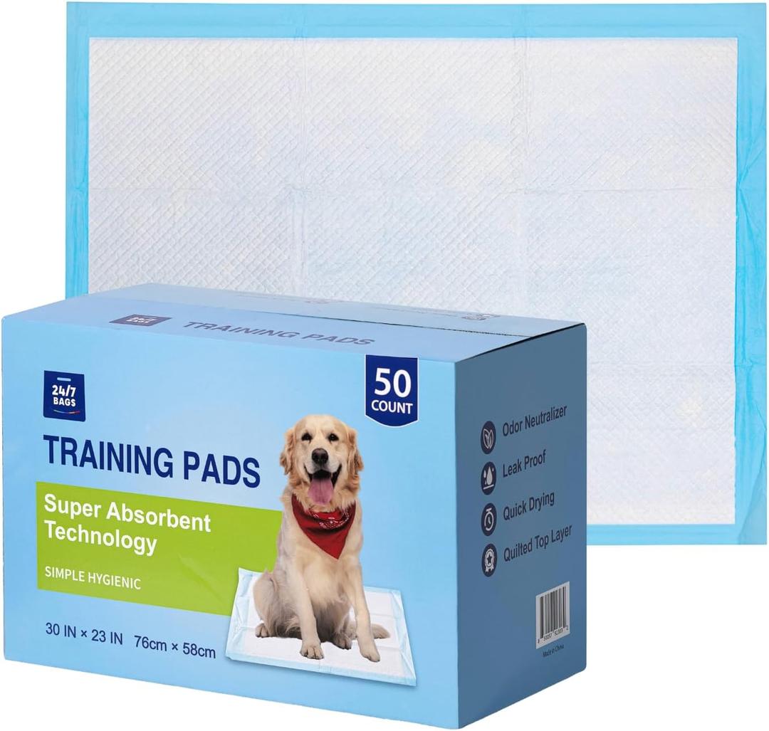 Basics Heavy Duty Dog and Puppy Pee Pads, LeakProof 5Layer Super Absorbent, QuickDry Surface for Potty Training, Regular Size, 24x23", Blue & White, 50 Count