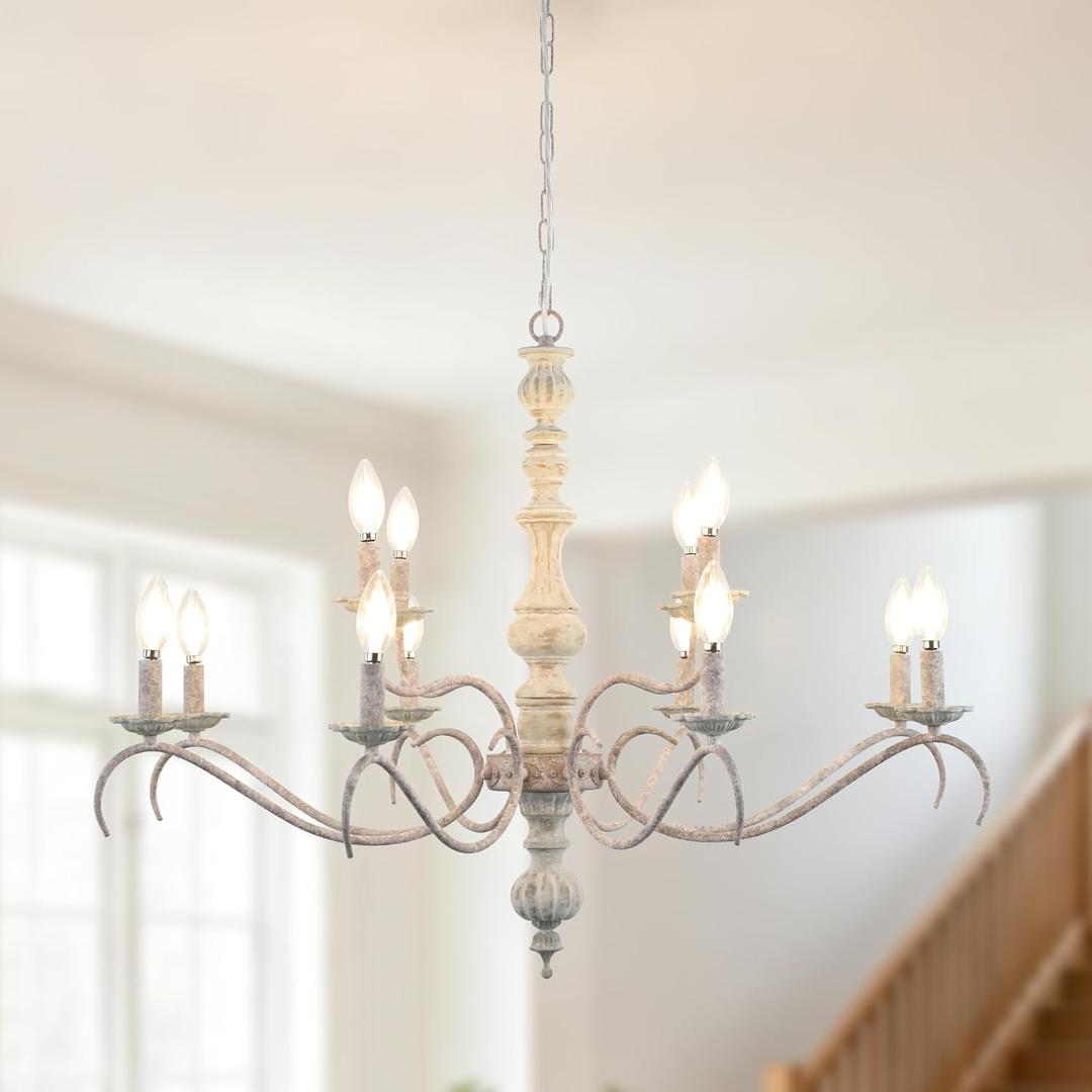 Large Rustic French Country Chandelier for Dining Room
12-Light Large Vintage Candle Style Chandelier for Kitchen Island, Foyer, Entryway, Living Room