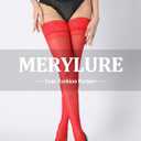 MERYLURE Thigh High Stockings Silicone Lace Top Stay Up Silk Semi Sheer Pantyhose for Women Hold Up Nylon Lingerie (Red)