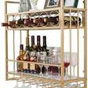 Keslecy Wall Mounted Wine Rack with Glass Holder Storage, Metal Floating Bar Liquor Shelves, Wine Bottle Display Rack (Gold)