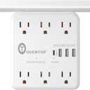 Overtop Power Charger with Shelf, Wall Outlet Extender Surge Protector with 6 AC Outlets, 4 USB Ports(1 USB C) Plug Expander Charger Shelf with Storage for Home, Dorm