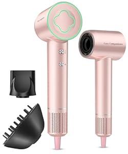 Cosy Companions High-Speed Ionic Hair Dryer, 150000 RPM Brushless Motor for Fast Drying, Low Noise Blow Dryer Reduces Frizz & Heat Damage, Lightweight Hair Dryer with Diffuser & Nozzle, Gleaming Pink