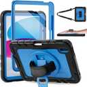 Case for iPad 10th Generation 10.9inch 2022,with Built-in Screen Protector and Kickstand,Hand Strap,Shoulder Strap for New Apple iPad 10.9 Inch(Black/Blue)