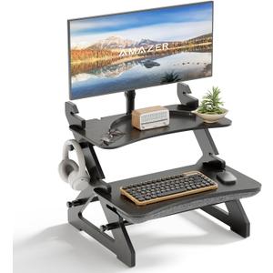 Amazer Standing Desk Converter, 22 inch Bamboo Small Sit Stand Up Desk Riser with Lap Desk Computer Desktop Desk Converter for Monitor and Laptop with Keyboard Tray, Black