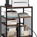 TQVAI Large Printer Stand, 4-Tier Adjustable Height Home Office Printer Table with Power Outlet Charging Station, Wood Stand Desk for Heat Press Scanner Fax, Black/Anqitue