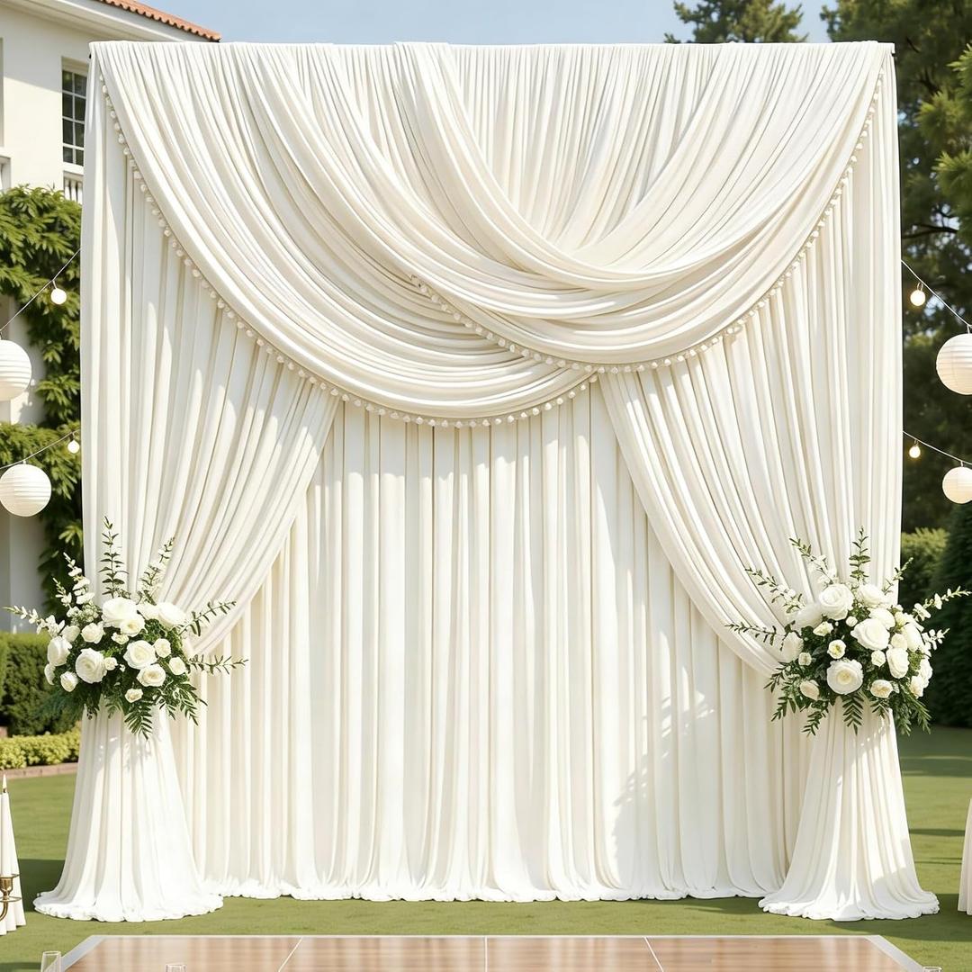 12ft x 10ft Wrinkle Free Ivory Backdrop Curtains for Parties, Silky Ivory Photo Backdrop Drapes 12FT Long Back Drop Cloth for Wedding Birthday Photography Background Decor