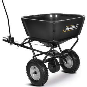 AugFir Tow Behind Broadcast Spreader, 130 LBS Capacity Lawn Fertilizer Spreader for Riding Mower, ATV, UTV & Tractor, 12 FT Spread Width Pull Behind Spreader Seeder for Grass Seed, Salt, Ice Melt