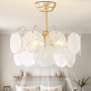 Bexilyny 20" Gold Crystal Fandelier Ceiling Fans with Lights, Gold Flower Chandelier Ceiling Fan with Light Remote Control, Caged Mid-Century with 6 Speeds for Girl's Bedroom, Living Room, Nursery