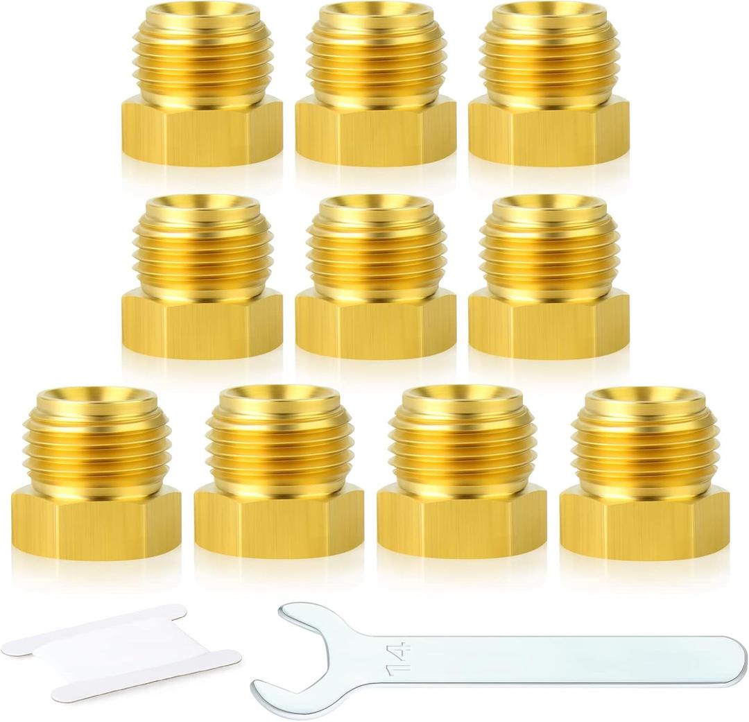 GASHER 10PCS Brass Brake Line Outer Hex Thread Socket Pipe Plug Fittings 3/8"(5/8-18 Inverted Flare) Union for Fuel/AIR/Lquid/Gas
