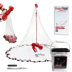 BasicGear Cast Net for Bait Trap Fish, Protected Weights, 4ft Radius with 1/4 inch Mesh for Freshwater and Saltwater, Professional Grade and Upgraded Material, Throw Style BasicGear Cast Net for Bait Trap Fish, Protected Weights, 4ft Radius with 1/4 inch Mesh for Freshwater and Saltwater, Professional Grade and Upgraded Material, Throw Style