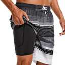 SILKWORLD Mens Swim Trunks with Compression Liner Quick Dry Board Shorts 9" Stretch Bathing Suits with 4-Hole Waistband, XL