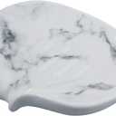 White Marble Texture Soap Dish Ceramic Soap Holder Self Draining Soap Dish Waterfall Slot Sponge Holder Bathroom Accessories for Bathroom, Kitchen,Bar Counter. (Marble White)