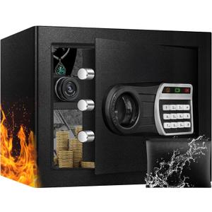 1.6 Cuft Safe Box, Home Safes with Fireproof Waterproof Bag, Anti-Theft Safety Box with Digital Keypad, Smart Alert System, Spare Keys, Removable Shelf, LED Light, Personal Document Safe