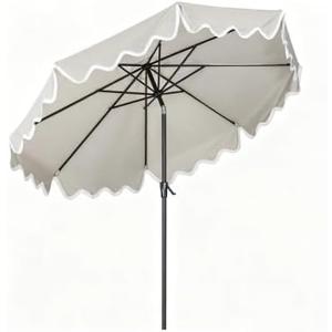 Tempera 9FT Scalloped Tassel Patio Umbrella, Outdoor Market Umbrellas with 8 Sturdy Ribs with Crank & Pust Button Tilt,Fade Resistant Canopy