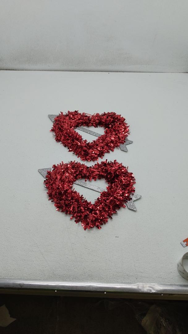 16 Inch Valentine Wreaths for Front Door Decor Red Tinsel Heart Shaped Wreaths with Foil Heart Love Garland Wall Hanging Sign for Valentine Wedding Party Window Mantel Decoration(2 Pcs)