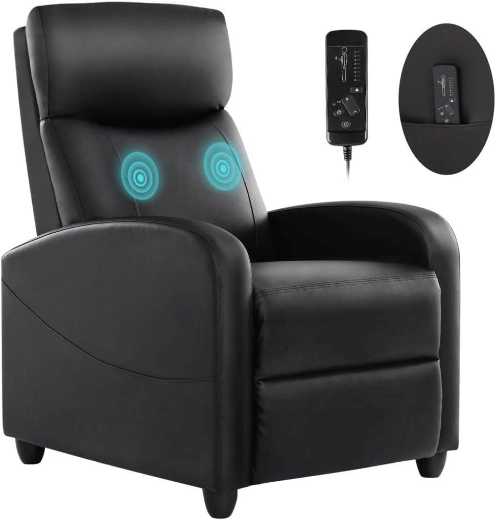Massage Chair, Adjustable Feature for Adults, Fabric Recliner Sofa with Padded Seat Backrest for Home Theater, Living Room and BedroomBlack