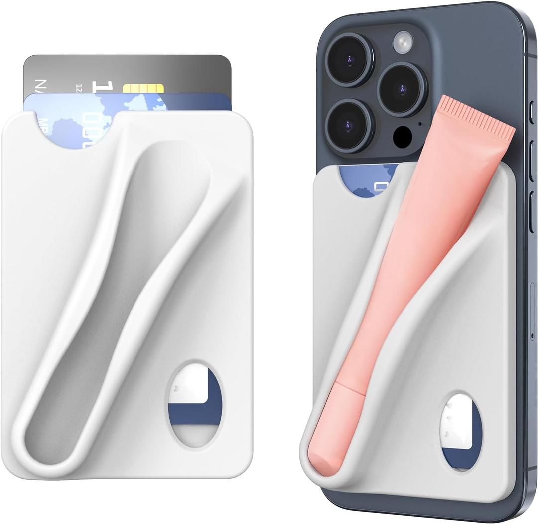 DOB SECHS Silicone Lip Holder with Card Holder Compatible with Lipstick Lip Glaze Phone Case Back Stick On Holder for iPhone and Android Smartphones Grey, Small