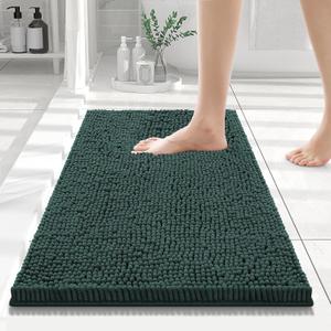 Smiry Luxury Chenille Bathroom Rugs 24"x16", Extra Soft and Absorbent Shaggy Bath Mat, Machine Washable, Non-Slip Plush Carpet Runner for Tub, Shower, and Floor, Home Decor Accessories, Green