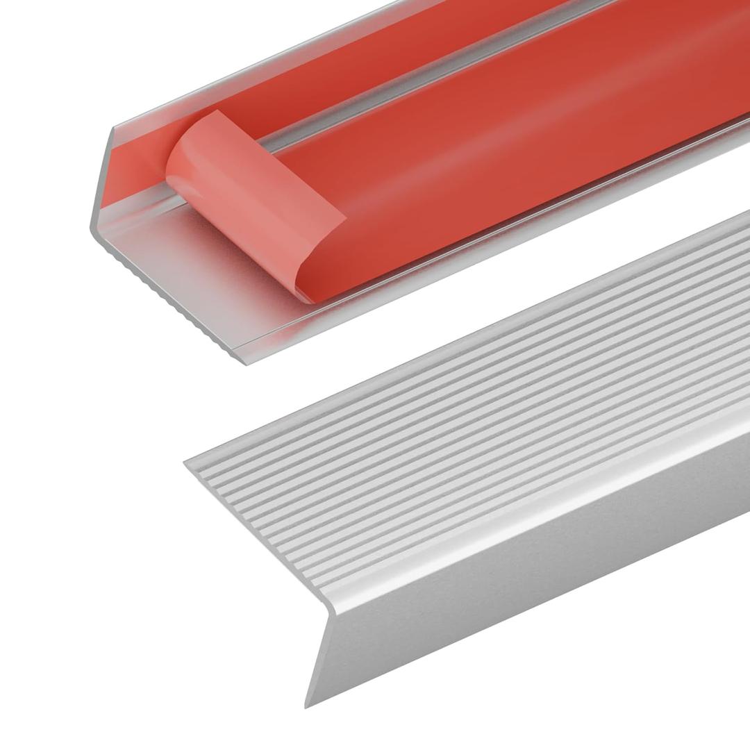 36" Metal Stair Nosing, Anti-Slip Stair Edge Protectors, Self-Adhesive Aluminum Stair Nose Guards, Stair Edge Trim for Indoor & Outdoor Stairs (Silver, 2pack)