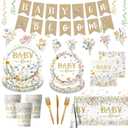 178Pcs Baby in Bloom Baby Shower Decorations-Wildflower Paper Plates and Napkins Kit Girls Floral Baby Shower Dinnerware Serves 24