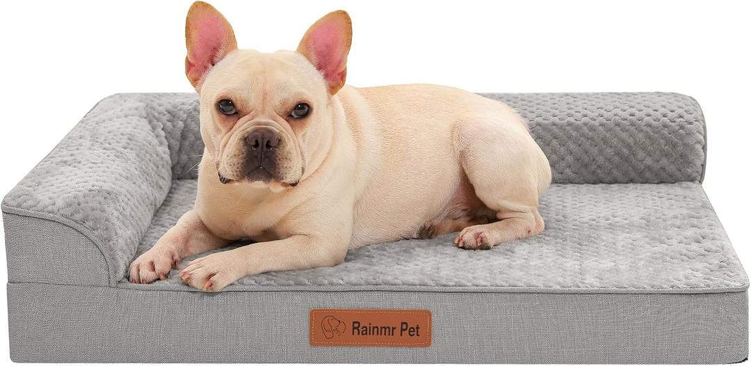 Rainmr Orthopedic Dog Bed for Small and Medium Dogs, Memory Foam Pet Bed with Washable Removable Cover, Nonskid Bottom, Waterproof, for Indoor, Outdoor, Crate Car Use, 30x20x6 Inches, Light Grey