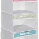 Weekly Clothes Organizer for Kids  5 Shelf Hanging Closet Storage for School Outfits | Monday to Friday Daily Clothing Divider with Color Labels, 33" Durable Polyester